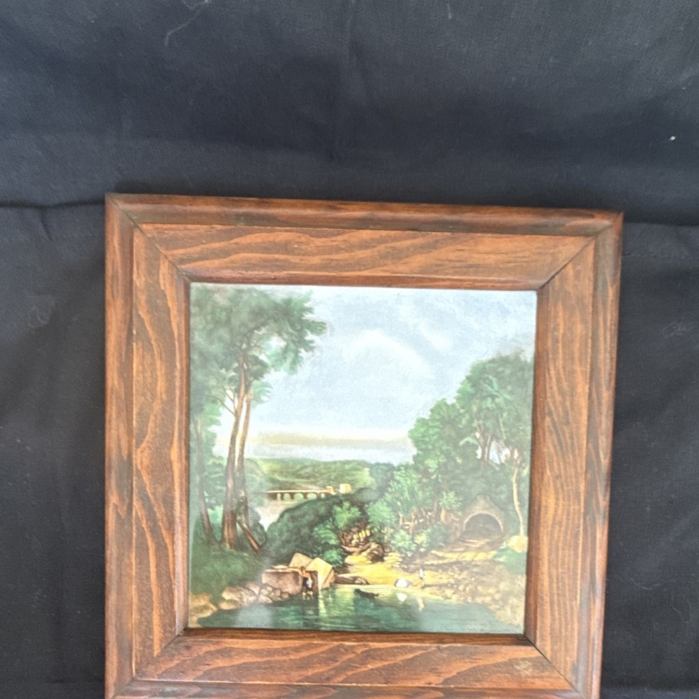 Von's Ceramics H. von Bielefeld Framed Landscape Multicolor Ceramic Tile Art